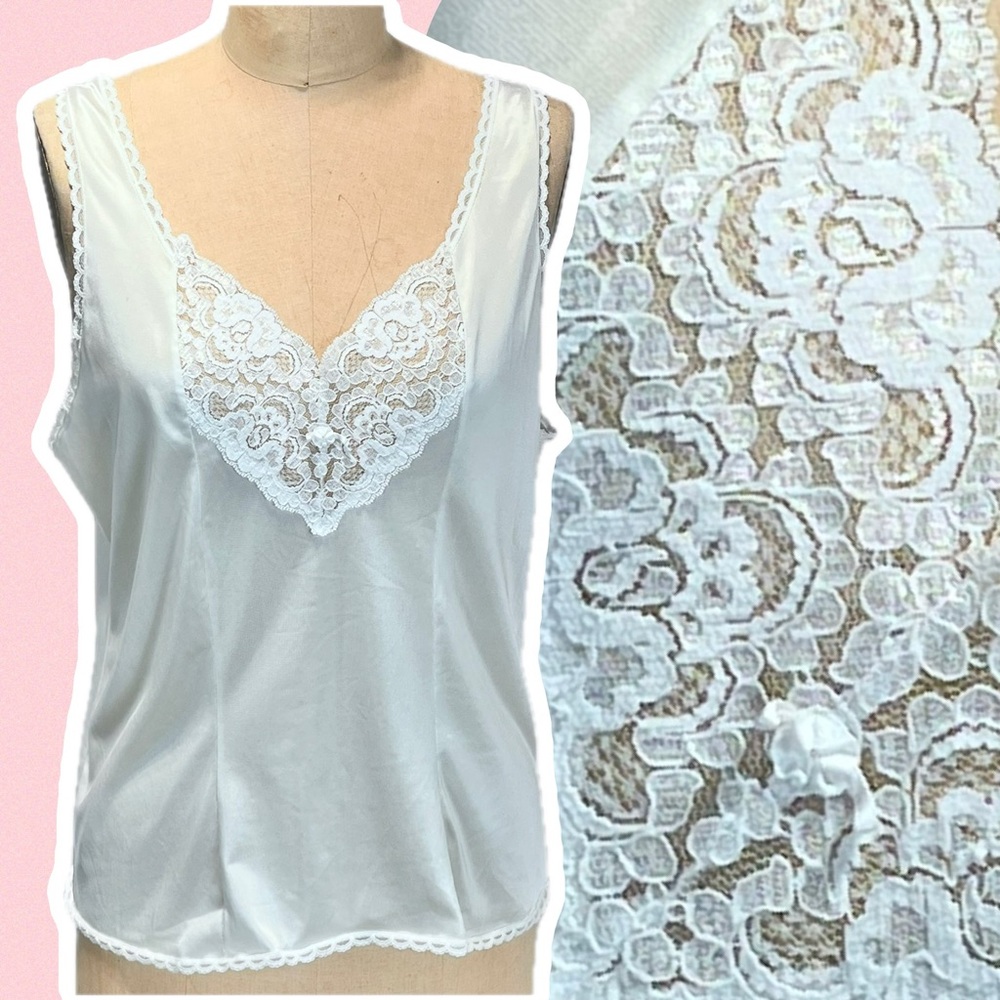 VINTAGE Sears nylon lace cami camisole lingerie slip tank top layer 70s 80s